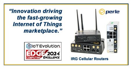 2024 IoT Evolution Edge Computing Excellence badge alongside IRG Cellular Routers