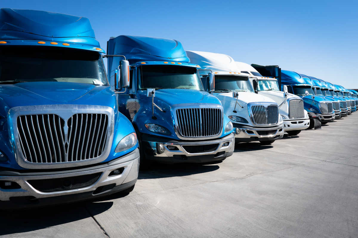 A fleet of trucks lined up