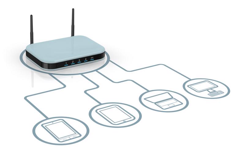 Image of a router connecting various devices