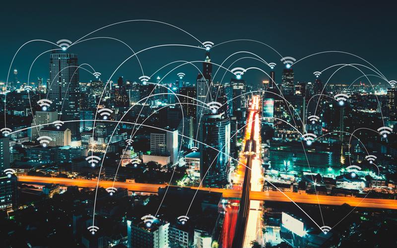 Smart city connected through a Wi-Fi network.