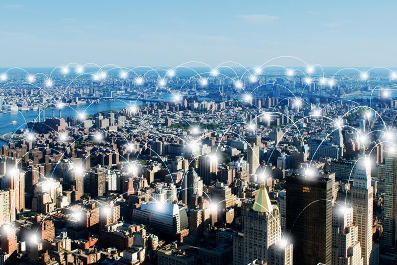 Modern city connected by IoT technologies 