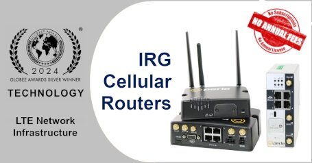 2024 Globee Awards Silver Winner, Technology, LTE Network Infrastructure badge alongside IRG Cellular Routers